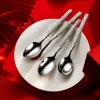 Silver carved spoon and white plate posed tableware set Specification image
